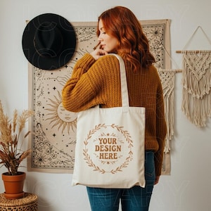 Liberty Bags OAD113 Tote Bag Mockup | Mockup de bolsa de lona de algodão natural | Mockup de impressão real sob demanda | Estética fofa e moderna