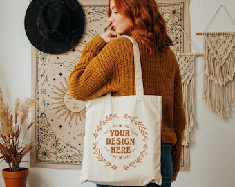 Liberty Bags OAD113 Tote Bag Mockup | Natural Cotton Canvas Tote Bag Mock-Up | Trendy Print on Demand Mock Up | Trendy Cute Aesthetic