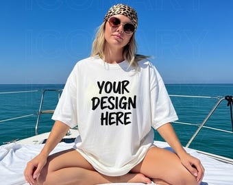 Comfort Colors C1717 White Shirt Mockup, Summer Beach Mockup, CC1717 White T-Shirt Mockup, Graphic Tee Mockup, White Shirt Mockup, Digital