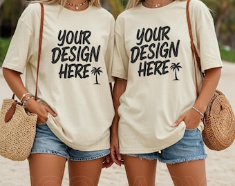 Groeps-T-shirtmodel Comfortkleuren C1717 Ivoormodel C1717 Mockup Bach Mockup Shirt Vrijgezellenfeestmodel Beste vrienden-model Strandmodel