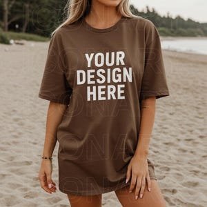 Comfort Colors C1717 Espresso Mockup Oversized Espresso Tshirt Mockup Trendy Lifestyle Mockup Comfort Colors Brown Colored Mock Summer Beach