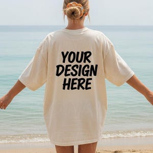Comfort Colors 1717 Mockup, Ivory Back of Tshirt Mockup, CC1717 Back Mockup, Trendy Oversized T-shirt Mockup | Outdoors Lifestyle Mockup