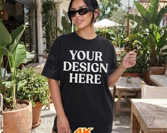 Black Comfort Colors 1717 Mockup C1717 Lifestyle Mock Tshirt Streetwear Mockup Pinterest Aesthetic Influencer Mockup Trendy Y2k Summer Shirt