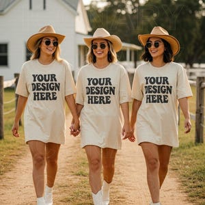 アイボリーカウガールグループTシャツモックアップコンフォートカラーC1717モックアップC1717モックアップバチェロレッテシャツモックアップベストフレンズモックアップカウボーイ