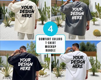 Bundle Back Comfort Colors 1717 Mockup Bundle Men Tshirt, POD Summer Young Man Shirt Summer Tee, Male Model Mock Up Print On Demand Tattooed