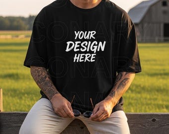Schwarz Komfort Farben C1717 T-Shirt Mockup, T-Shirt Mockup, Herren schwarzes Hemd Mockup, Komfort Farben Schwarz T-Shirt Mockup, männliches Modell Mockup