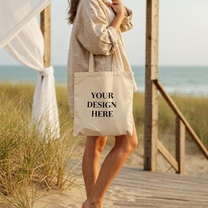 Beach Tote Bag Mockup, Natural Canvas Tote Bag Mockup, Shopping Bag Mockup, Mockup Template, Lifestyle Mockup, Hanging Mockup, Model Tote