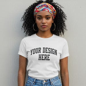 Gildan 64000 White Tshirt Mockup, Black Model Mockup, African American Woman, Gildan Lifestyle 64000, Black Girl Studio T-shirt Mockup