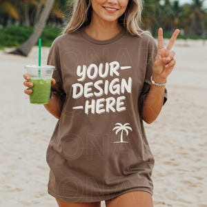 Comfort Colors C1717 Espresso Mockup Oversized Espresso Tshirt Mockup Trendy Lifestyle Mockup Comfort Colors Brown Colored Mock Summer Beach