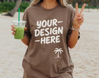 Comfort Colors C1717 Espresso Mockup Oversized Espresso Tshirt Mockup Trendy Lifestyle Mockup Comfort Colors Brown Colored Mock Summer Beach