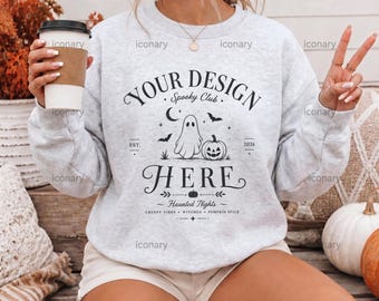 Ash Gildan 18000 Fall Mockup, G180 Sweatshirt Halloween Mockup (Digital Download)