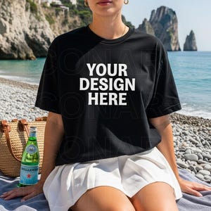 Comfort Colors C1717 Black Shirt Mockup, Summer Beach Mockup, CC1717 Black T-Shirt Mockup, Graphic Tee Mockup, Black Shirt Mockup, Digital