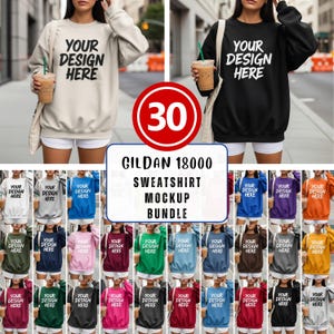 Lot de maquettes Gildan 18000, lot de maquettes de sweat-shirt à col rond G180, maquette de modèle, lot de maquettes de vêtements surdimensionnés décontractés simples Gildan 18000