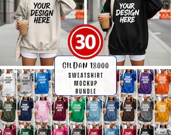 Gildan 18000 Mockup Bundle, Sweatshirt G180 Crewneck Mock-up Bundle, Model Mockup, Neutral Casual Simple Oversized Gildan 18000 Mocks Bundle