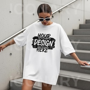 White Comfort Colors 1717 Mockup C1717 Lifestyle Mock Tshirt Streetwear Mockup Pinterest Aesthetic Influencer Mockup Trendy Y2k Summer Shirt