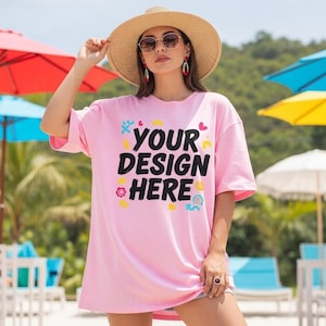Comfort Colors C1717 Blossom Shirt Mockup | Blossom Tshirt | Oversized Mockup | Model Mock Ups | Comfort Color Shirt Mockup | Summer Beach