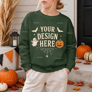 Fall Sibling Sweatshirt Mockup, Forest Green Gildan 18000B Youth Sweatshirt Mockup, Brother Sister Shirt Mockup, Back to School Mockup