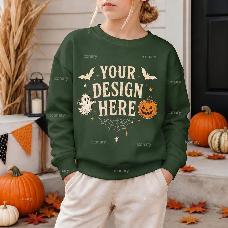 Fall Sibling Sweatshirt Mockup, Forest Green Gildan 18000B Youth Sweatshirt Mockup, Brother Sister Shirt Mockup, Back to School Mockup