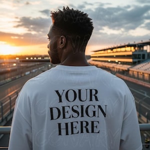 WHITE Comfort Colors 1717 Mockup Men's Back T-shirt Mockup Tattoed Man Model Mock C1717 White Mockup Comfort Colors Back White Mockup Street