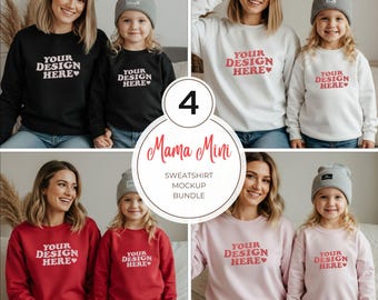 MOMMY AND ME Gildan 18000 Sweatshirt Mockup Bundle, Gildan 18000 Mommy And Daughter, Mommy & Me Mock Up, Family Mock, 18000B Crewneck Kids