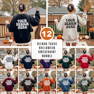Gildan 18000 Back Mockup Bundle Halloween Gildan Sweater Mockup Boho Autumn Mockups Gildan 18000 Sweatshirt Mockup Bundle Back View Fall