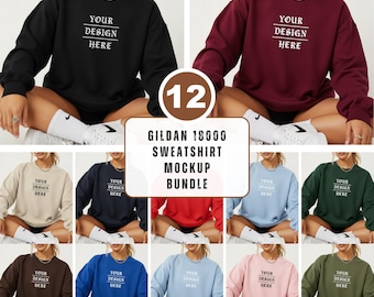 Paquete de maquetas de sudadera Gildan 18000, paquete de maquetas de sudadera de cuello redondo G180, maquetas Gildan 18000 G180 de estilo neutro, casual y sencillo para otoño e invierno.