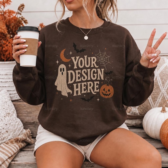 Dark Chocolate Gildan 18000 Fall Mockup, G180 Sweatshirt Halloween Mockup (Digital Download)