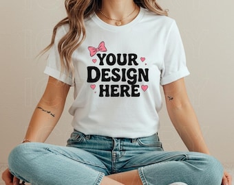 Bella Canvas 3001 White Shirt Mockup, T-shirt Mockup, 3001 Bella Canvas, Shirt Model Mockup T-Shirt Mockup, Bella Canvas White TShirt Mockup