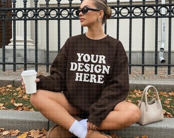 Gildan 18000 Dark Chocolate Mockup, Fall Mockup, Outdoor Mockup, Brown Sweater Mockup, 18000 Dark Chocolate Mockup, Dark Chocolate 18000