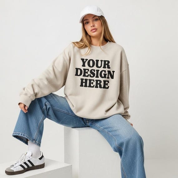 Gildan 18000 Sand Sweatshirt Mockup, Sweater Mockup, Crewneck Mockup, Neutral Sand Hoodie Mock, Gildan 18000 Sand Tee Casual Sand Sweatshirt