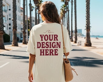 Comfort Colors 1717 Mockup, Ivory Back of Tshirt Mockup, CC1717 Back Mockup, Trendy Oversized T-shirt Mockup | Outdoors Lifestyle Mockup