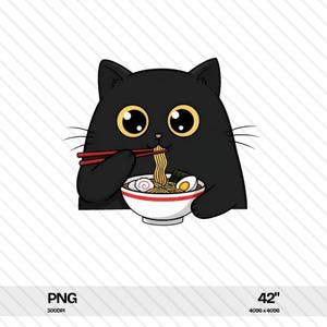 Cute Cat Png, Japanese Noodle Png, Cartoon Cat Png, Cat Eating Ramen, PNG Printable, Sublimation Design, Digital PNG, My Ramen Gift Png
