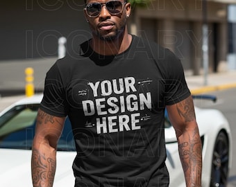Black Model Mockup | Black Bella Canvas 3001 Mockup | Black Male Model Mockup | African American Mockup | Diverse Mockups Inclusive | Urban