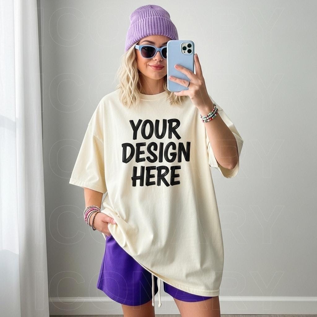 Ivory Comfort Colors 1717 Tshirt Mockup C1717 Lifestyle Mock Indie Selfie Mockup Pinterest Aesthetic Influencer Mockup Trendy Y2K Summer Top