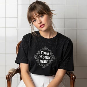 Bella Canvas 3001 Black Mockup, Bella Canvas 3001 Tshirt Mockup, Bella Canvas 3001 Mockup, Model Mockup, Black Shirt Mockup, Boho Mockup