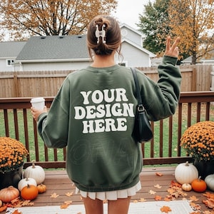 Gildan Military Green 18000 Back Mockup Back of Gildan Green Sweater Halloween Fall Mock up G180 Fall Halloween Mockup Oversized G180 Mockup