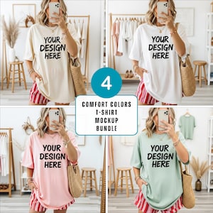 Comfort Colors Shirt Mockup Bundle, Selfie 1717 Tshirt Photo, Aesthetic Summer Photo, C1717 T-shirt Mock up, Mirror Mockups, C1717 Bay Pink