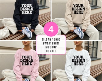 Gildan 18000 Mockup Bundle Sweatshirt Mockup Bundle Black White Mockup Print on Demand Oversized Sweatshirt Model Mockup Bundle Lifestyle