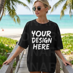 Comfort Colors C1717 Black Shirt Mockup, Summer Beach Mockup, CC1717 Black T-Shirt Mockup, Graphic Tee Mockup, Black Shirt Mockup, Digital