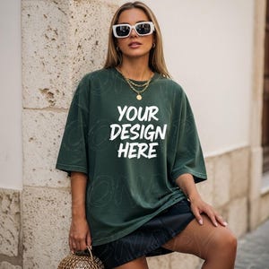 Comfort Colors Blue Spruce Mockup | Front of C1717 | Blue Spruce T Shirt Mock-up | Blue Spruce 1717 | Outdoor Lifestyle | Women Model Mockup