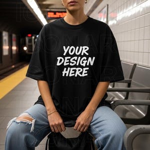 Comfort Colors C1717 Black Shirt Mockup, CC1717 Black T-Shirt Mockup, Graphic Tee Mockup, Black Shirt Mockup, Woman Model Street Style Mock