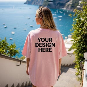 Comfort Colors C1717 Blossom Pink Mockup Oversized Back Of Shirt Tshirt Mockup Model Mockup Trendy Mock Pink Colored Shirt Summer Mockup