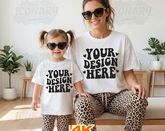 Mommy and me Mockup, Family Tshirt mockup, White shirt Mom girl Kids Family Mockup, White Bella Canvas 3001 T-shirt, Mama and mini Tshirt