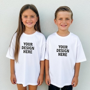 Rabbit Skins 3321 Mockup, Siblings Mockup, RS 3321 Boy and Girl Mockup, Brother Sister Mockup, Toddler Jersey Tee Mockup Image JPEG Canva
