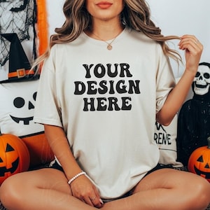 Comfort Colors C1717 Ivory Shirt - Fall Autumn Mockup - Pumpkin Patch Mockup - Model Mockup Tee- Halloween Mockup - Fall Mockup Mockup