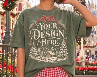 Moss Comfort Colors C1717 Winter Mockup, C1717 T-Shirt Christmas Mockup