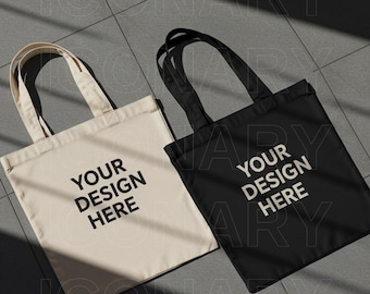 Black Natural Canvas Tote Mockup, Flat Lay Eco Bag (Digital Download)
