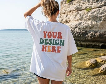 Bella Canvas 3001 White Back Mockup, White Color T-Shirt Back Mockup, Bella Canvas Back View Shirt Summer Mock, White Tee Back View Mockup,
