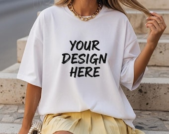 Comfort Colors C1717 White Shirt Mockup, Summer Beach Mockup, CC1717 White T-Shirt Mockup, Graphic Tee Mockup, White Shirt Mockup, Digital