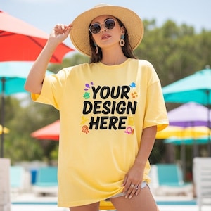 Comfort Colors 1717 Banana Shirt Mockup - Banana Mockup - Yellow Shirt - Comfort Color Shirt Mock - Model Mock up - Oversized Mockup Summer